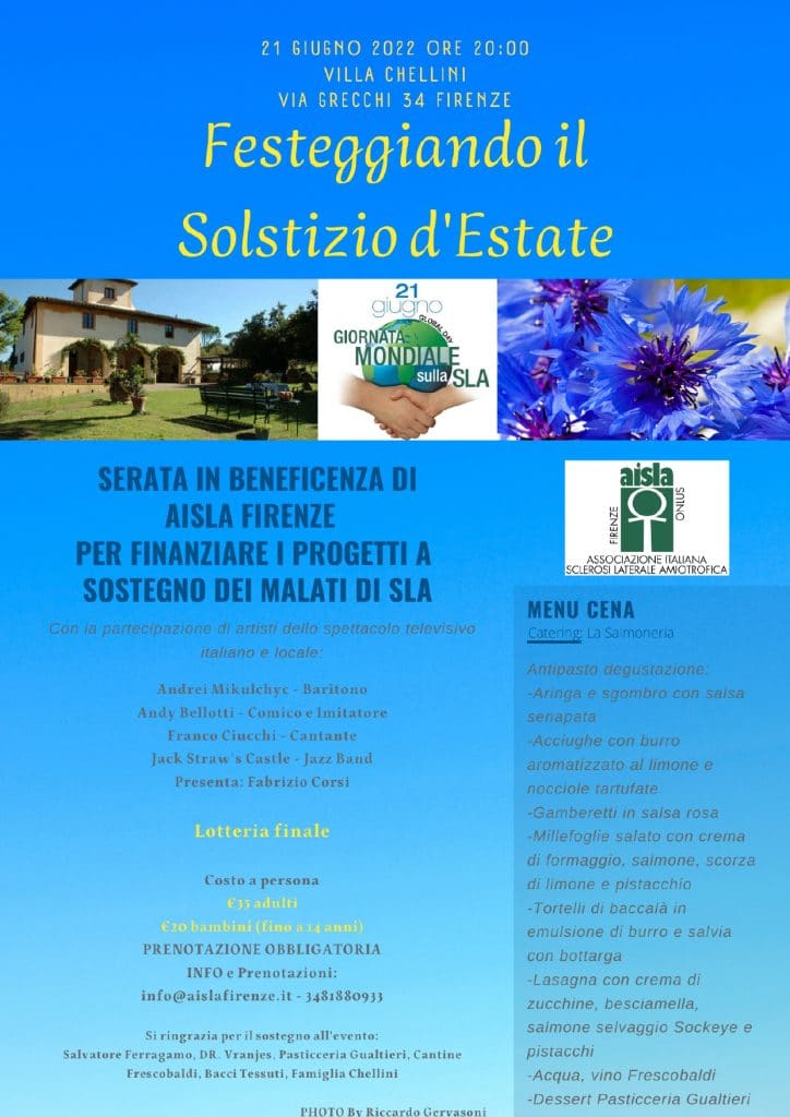 Locandina cena di beneficenza Villa Chellini 21.06.2022